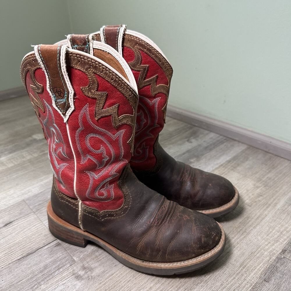 Ariat Women's Western Brown Red Embroidered Leather Boot Comfort 6.5B 37